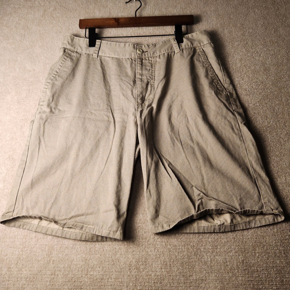 OP Shorts Mens 36 Brown Check Cotton Flat Front Casual QM31Y004B